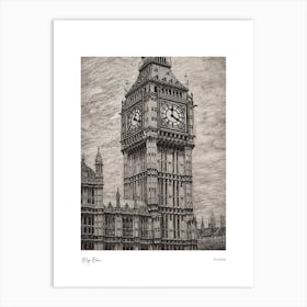 Big Ben London Pencil Sketch 2 Watercolour Travel Poster Art Print