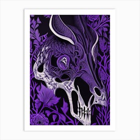 Animal Skull Purple Linocut Art Print