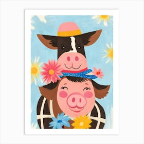 Cows And Flowers Art Print