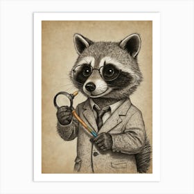 Raccoon With Magnifying Glass 6 Art Print