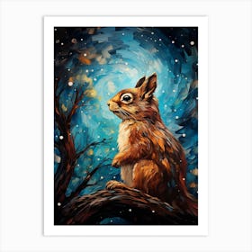 Squirrel In The Night Sky Art Print