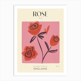 Vintage Pink And Red Rose Flower Of England Art Print