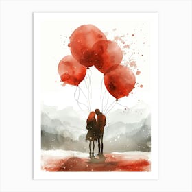 Couple Holding Red Balloons Art Print