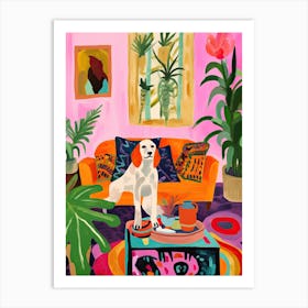 Dog On A Sofa Boho Living Room Painting Animal Lovers Art Print