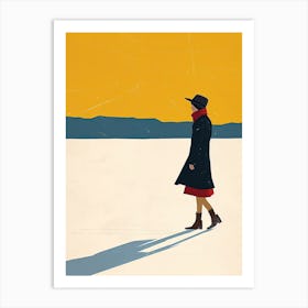 Woman Walking In The Snow, Minimalism Art Print