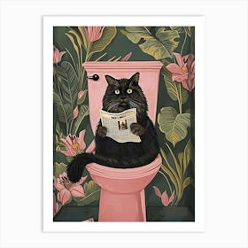 Cat on the Toilet Cute Bathroom Art Print