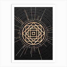 Geometric Glyph Symbol in Gold with Radial Array Lines on Dark Gray n.0118 Art Print