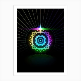 Neon Geometric Glyph in Candy Blue and Pink with Rainbow Sparkle on Black n.0156 Art Print