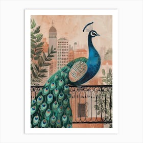 Peacock & The City Illustration 1 Art Print