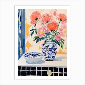 Bathroom Vanity Painting With A Peacock Flower Bouquet 1 Art Print