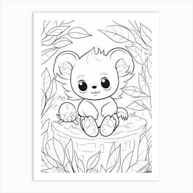 Line Art Jungle Animal Koala 4 Art Print