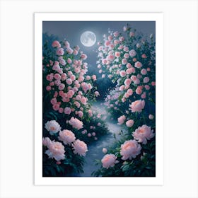 Rose Garden At Night Art Print