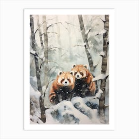 Winter Watercolour Red Panda 2 Art Print