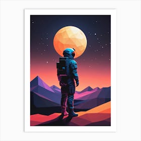 Low Poly Astronaut Minimalist Sunset (62) Art Print