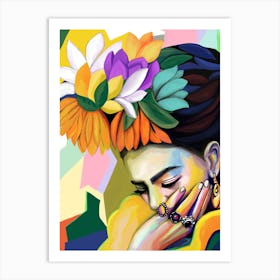 Mexican woman with flowers Art Print