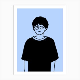 Boy With Glasses Book Store Hand Drawing Illustration Art Print