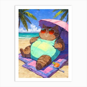 Cat On The Beach 4 Art Print