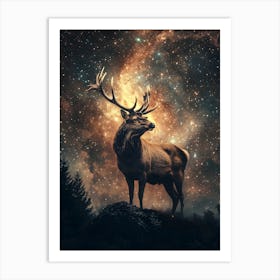 Stag In The Night Sky Art Print