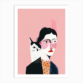 Portrait Of A Woman With Cat Art Print