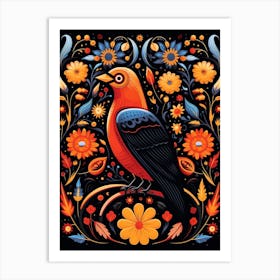 Folk Bird Illustration Crow 4 Art Print