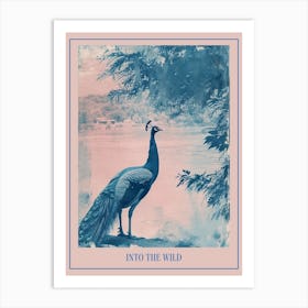 Peacock By The Water Cyanotype Inspired Poster Art Print