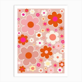 Retro Flowers Peach Art Print