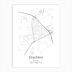 Drachten,Netherlands Minimalist Map Art Print