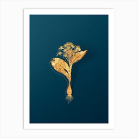 Vintage Pygmy Hyacinth Botanical in Gold on Teal Blue Art Print