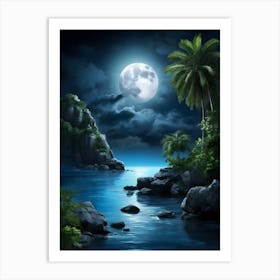 Full Moon Over The Ocean Art Print