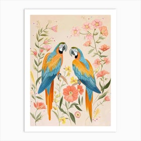 Folksy Floral Animal Drawing Parrot 3 Art Print