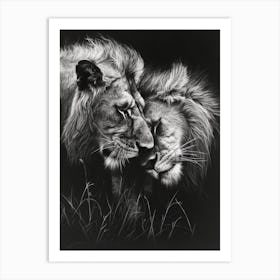 African Lion Charcoal Drawing Rituals 1 Art Print