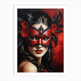 A Woman In A Carnival Mask, Red And Black (25) Art Print