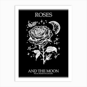 Roses And The Moon Line Drawing 3 Poster Inverted Art Print