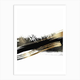 Abstract Gold And Black Brush Strokes Art Print