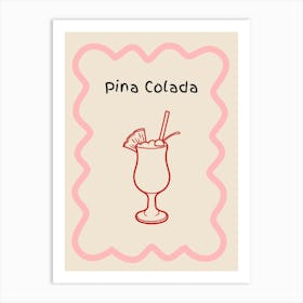 Pina Colada Doodle Poster Pink & Red Art Print