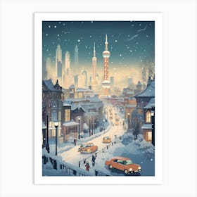 Winter Travel Night Illustration Shanghai China 1 Art Print