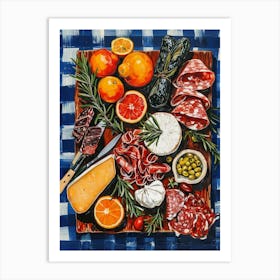 Charcuterie Board Blue Checkerboard 2 Art Print