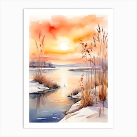 Winter Landscape Watercolor Painting . 2 1 Art Print