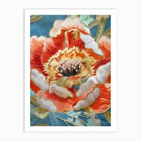 Flower On A Blue Fabric Art Print