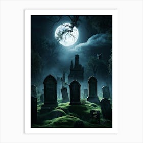 Ghostly Figures Looming Above An Ancient Graveyard In The Haunting Grip Of A Tempestuous Night Sky (4) Art Print