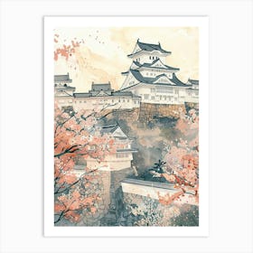 Himeji Japan 3 Retro Illustration Art Print