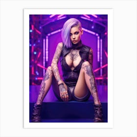 Tattoo Cyberpunk Girl Art Print