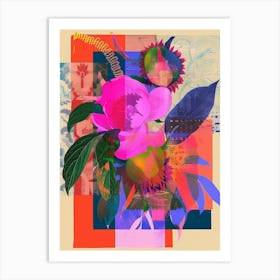 Peony 1 Neon Flower Collage Art Print