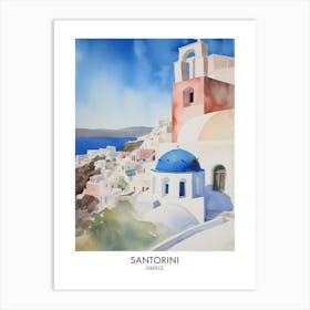 Santorini Greece Watercolour Travel Poster 4 Art Print