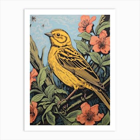 Vintage Bird Linocut Yellowhammer 2 Art Print