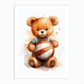 Basketball Teddy Bear Painting Watercolour 2 Art Print