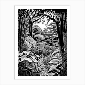 Singapore Botanic Gardens, 1, Singapore Linocut Black And White Vintage Art Print