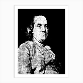 Benyamin Franklin Portrait Black In White Art Print