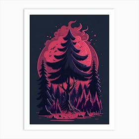 A Fantasy Forest At Night In Red Theme 87 Art Print