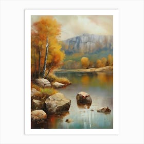 Autumn Lake,Forest Lake, Vintage Oil Painting, Farmhouse Wall Decorations, Antique Landscape, Vintage Landscape Oil Painting.6 2 Art Print